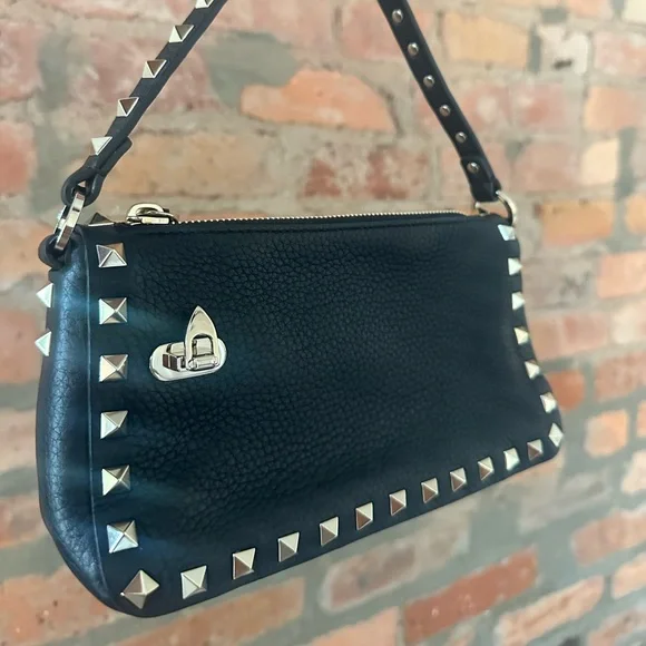 Valentino Small Rockstud Grainy Calfskin Crossbody Bag in Black - Picture 3 of 14